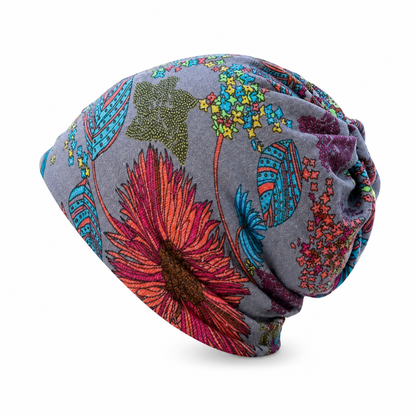 Boho Floral Slouchy Beanie for Women Lightweight Soft Stretchy Hat