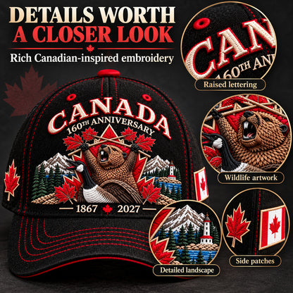 🇨🇦 2027 Canada 160th Anniversary Embroidered Baseball Cap | 1867–2027 Commemorative Hat
