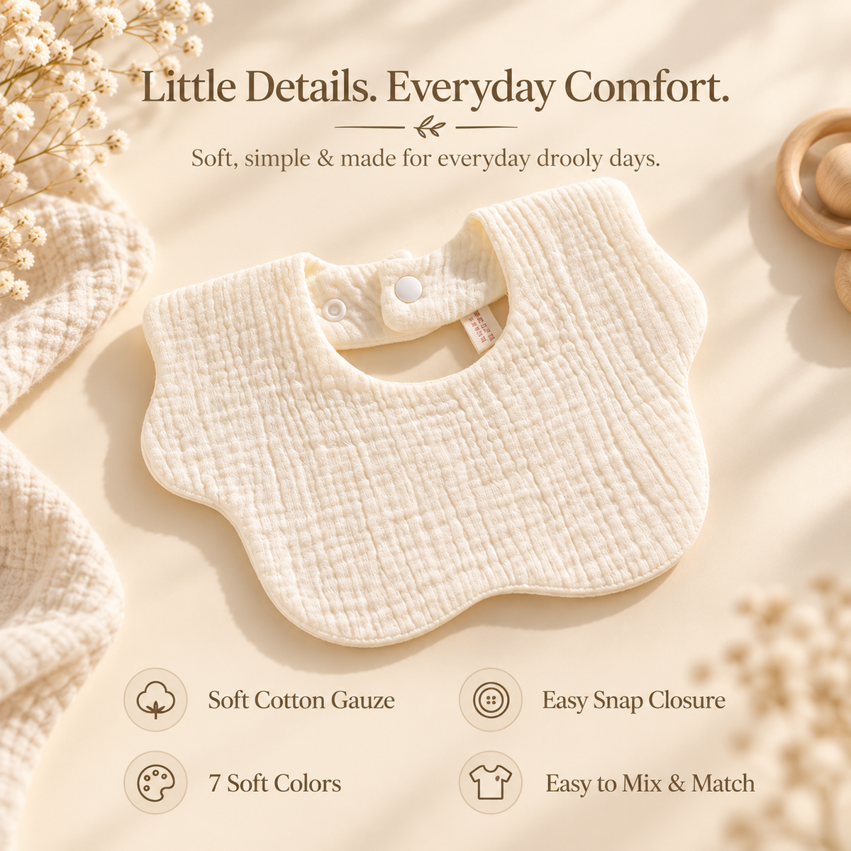 6-Layer Cotton Gauze Petal Baby Bib | Soft Drool Bib