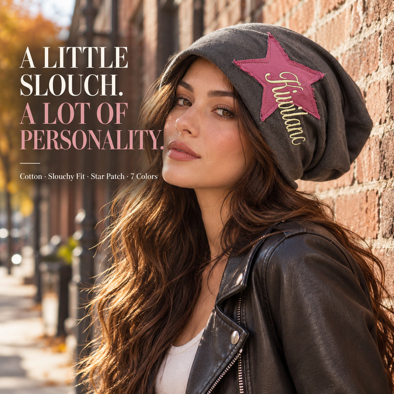 Women's Slouchy Star Patch Beanie | Vintage Cotton Hat