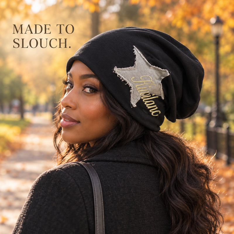 Women's Slouchy Star Patch Beanie | Vintage Cotton Hat