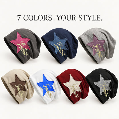 Women's Slouchy Star Patch Beanie | Vintage Cotton Hat