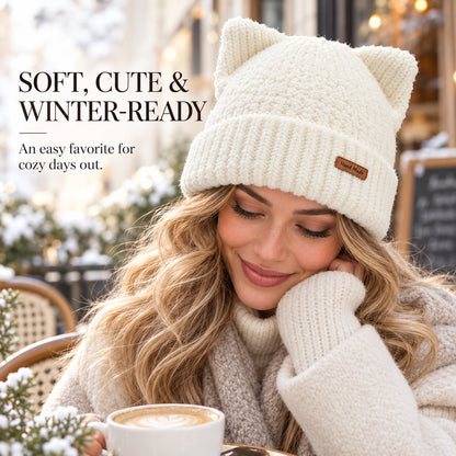 Cute Cat Ear Knit Beanie – Cozy Winter Hat for Women