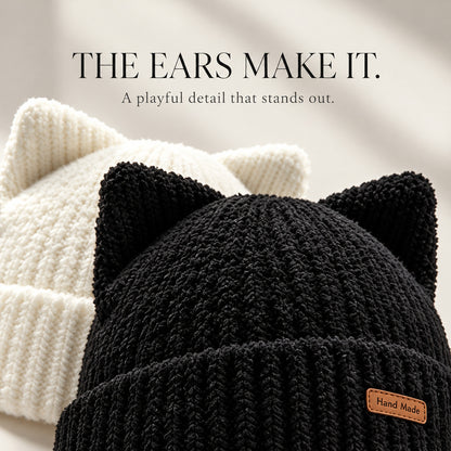 Cute Cat Ear Knit Beanie – Cozy Winter Hat for Women
