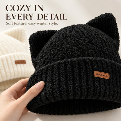 Cute Cat Ear Knit Beanie – Cozy Winter Hat for Women