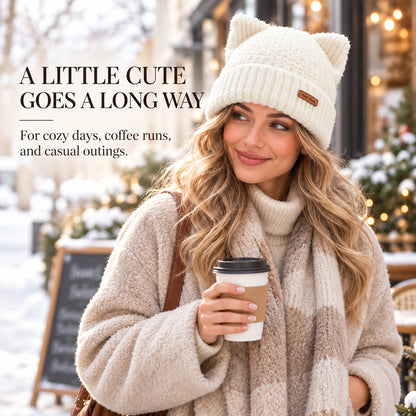 Cute Cat Ear Knit Beanie – Cozy Winter Hat for Women