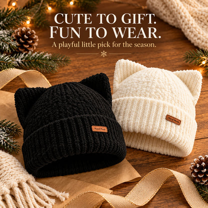 Cute Cat Ear Knit Beanie – Cozy Winter Hat for Women