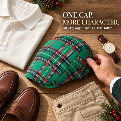 Men's Vintage Plaid Flat Cap – Classic Lightweight Ivy Driving Hat