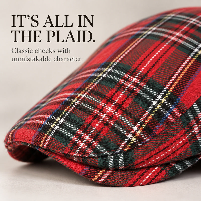 Men's Vintage Plaid Flat Cap – Classic Lightweight Ivy Driving Hat