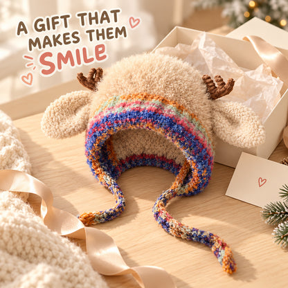 🦌 Cute Reindeer Plush Hat | Cozy Winter Earflap Hat for Women