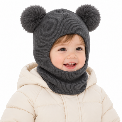 Kids Double Pom-Pom Winter Hat & Scarf | Cozy Knit Balaclava