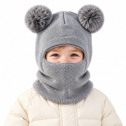 Kids Double Pom-Pom Winter Hat & Scarf | Cozy Knit Balaclava