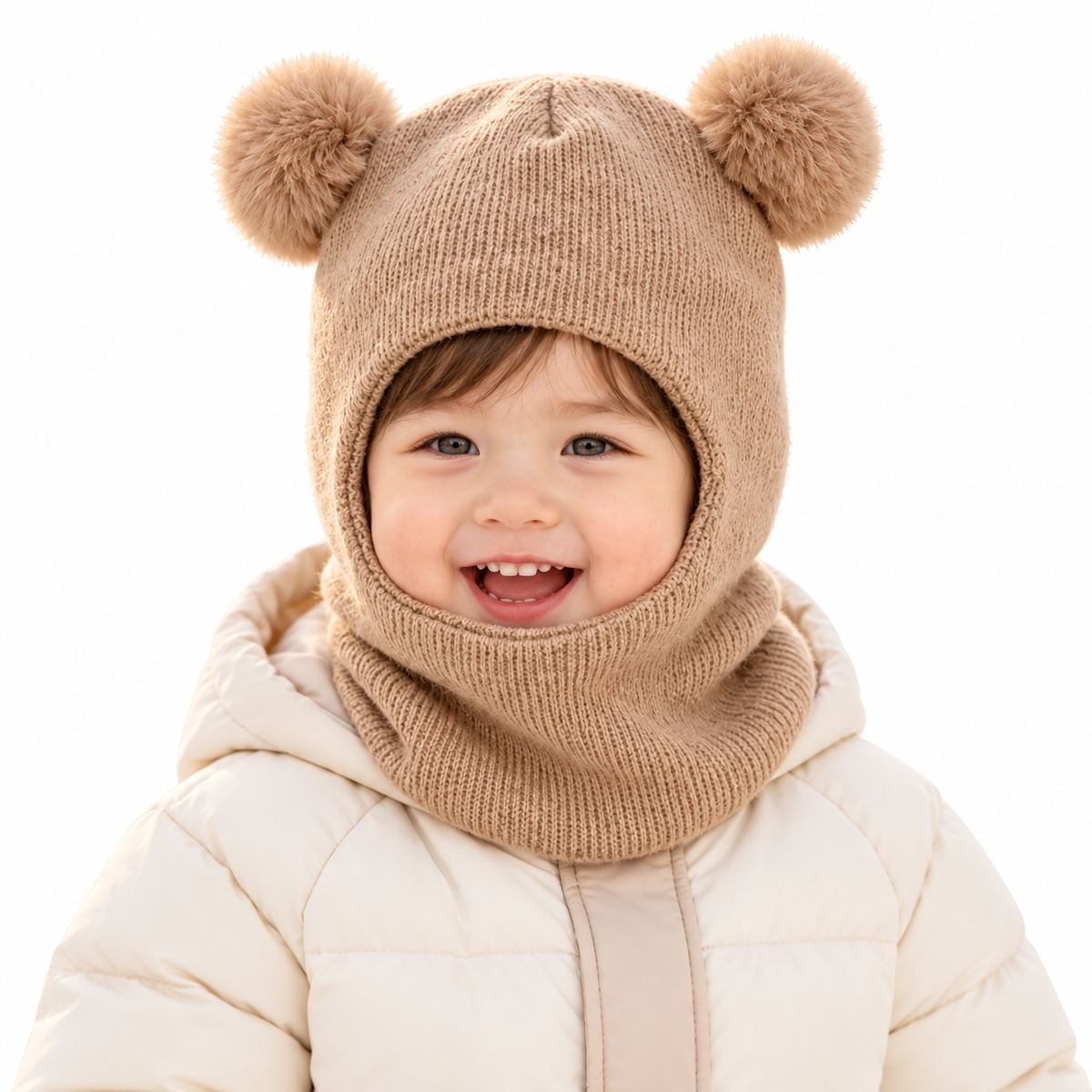 Kids Double Pom-Pom Winter Hat & Scarf | Cozy Knit Balaclava