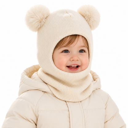 Kids Double Pom-Pom Winter Hat & Scarf | Cozy Knit Balaclava