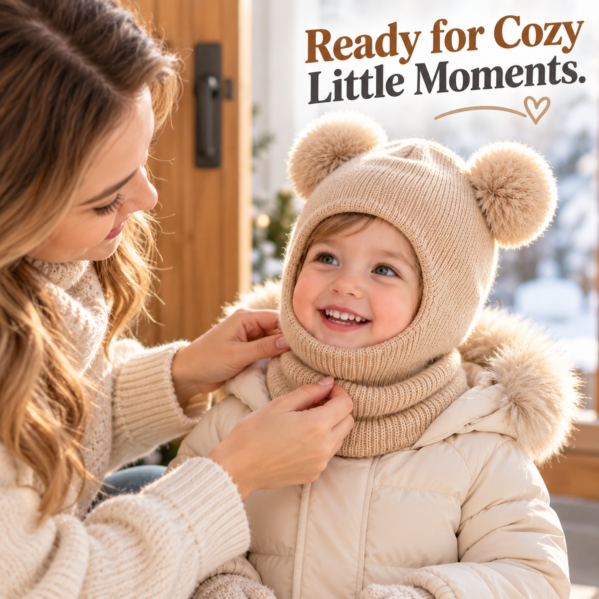 Kids Double Pom-Pom Winter Hat & Scarf | Cozy Knit Balaclava