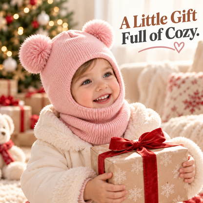 Kids Double Pom-Pom Winter Hat & Scarf | Cozy Knit Balaclava