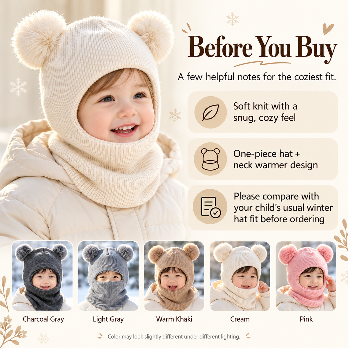 Kids Double Pom-Pom Winter Hat & Scarf | Cozy Knit Balaclava