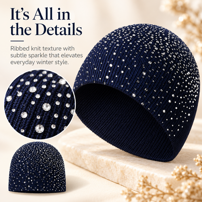 Women's Rhinestone Knit Beanie | Sparkly Winter Hat
