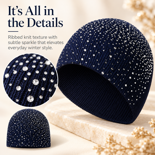 Women's Rhinestone Knit Beanie | Sparkly Winter Hat