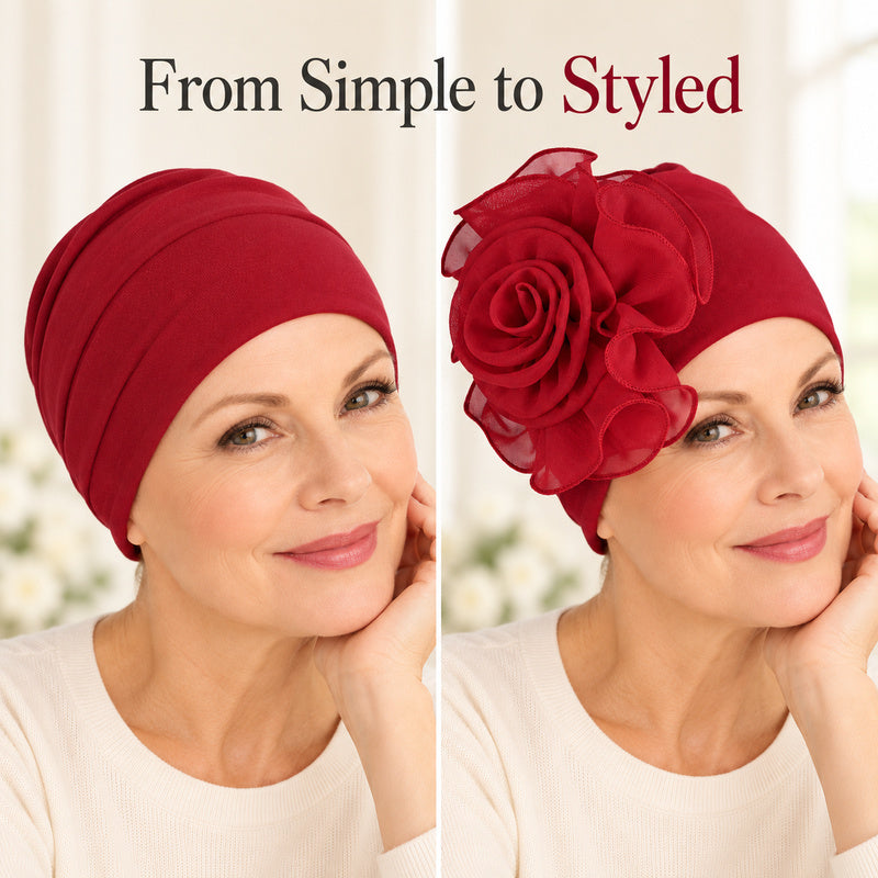 Women's 3D Floral Turban Hat – Elegant Head Cover