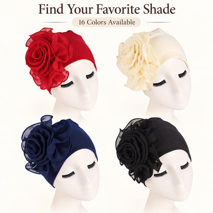 Women's 3D Floral Turban Hat – Elegant Head Cover