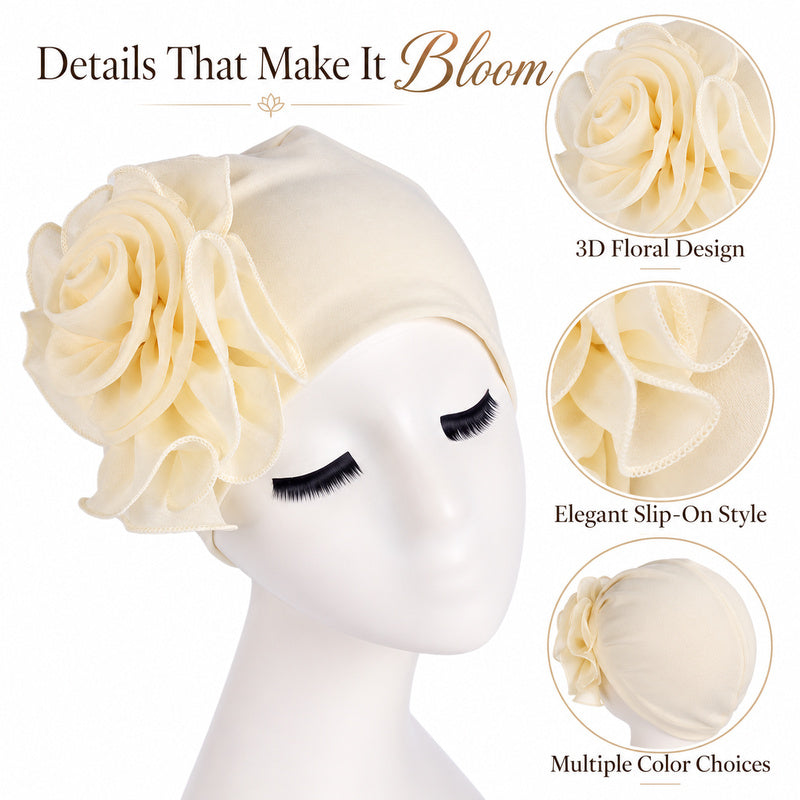 Women's 3D Floral Turban Hat – Elegant Head Cover
