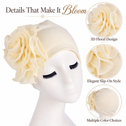 Women's 3D Floral Turban Hat – Elegant Head Cover