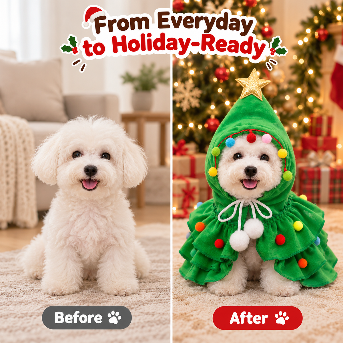 🎄 Christmas Tree Dog Costume | Cute Hooded Holiday Pet Outfit
