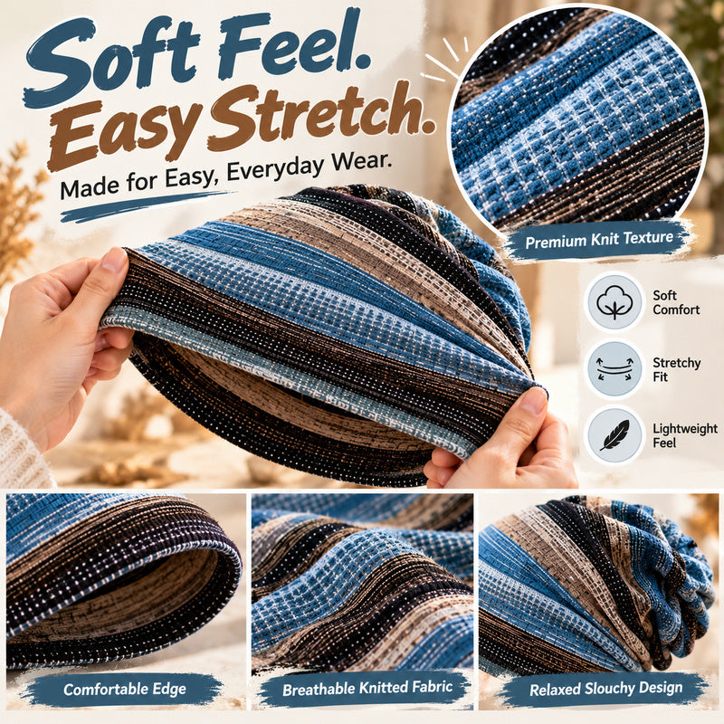 🍂 2-in-1 Vintage Striped Slouchy Beanie & Neck Warmer – Soft Stretchy Unisex Hat