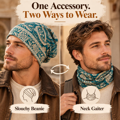 Paisley Slouchy Beanie & Neck Gaiter – Unisex Boho Hat