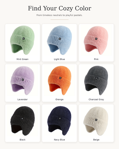Cozy Plush Knit Earflap Beanie – Soft Winter Hat for Women & Men