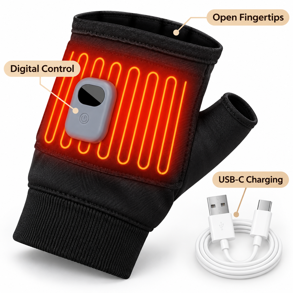 Rechargeable Heated Fingerless Gloves | 3 Heat Levels