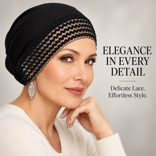 Women's Lace-Trim Turban Cap – Elegant Slip-On Headwrap Hat