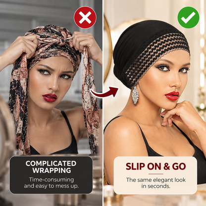 Women's Lace-Trim Turban Cap – Elegant Slip-On Headwrap Hat