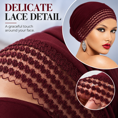 Women's Lace-Trim Turban Cap – Elegant Slip-On Headwrap Hat