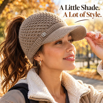 ✨ Hair Up, Stay Cozy | Women's Knit Ponytail Visor Beanie