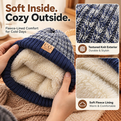 ❄️ Fleece-Lined Winter Beanie | Cozy Ribbed Knit Hat