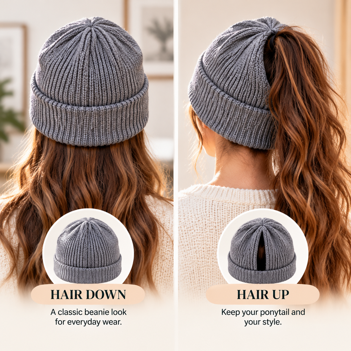 Women's Magnetic Ponytail Beanie | Knit Winter Hat