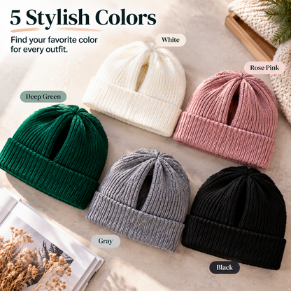 Women's Magnetic Ponytail Beanie | Knit Winter Hat