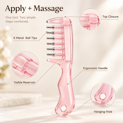 💗 2-in-1 Scalp Serum Applicator Comb – Refillable 6-Tip Roll-On Massager