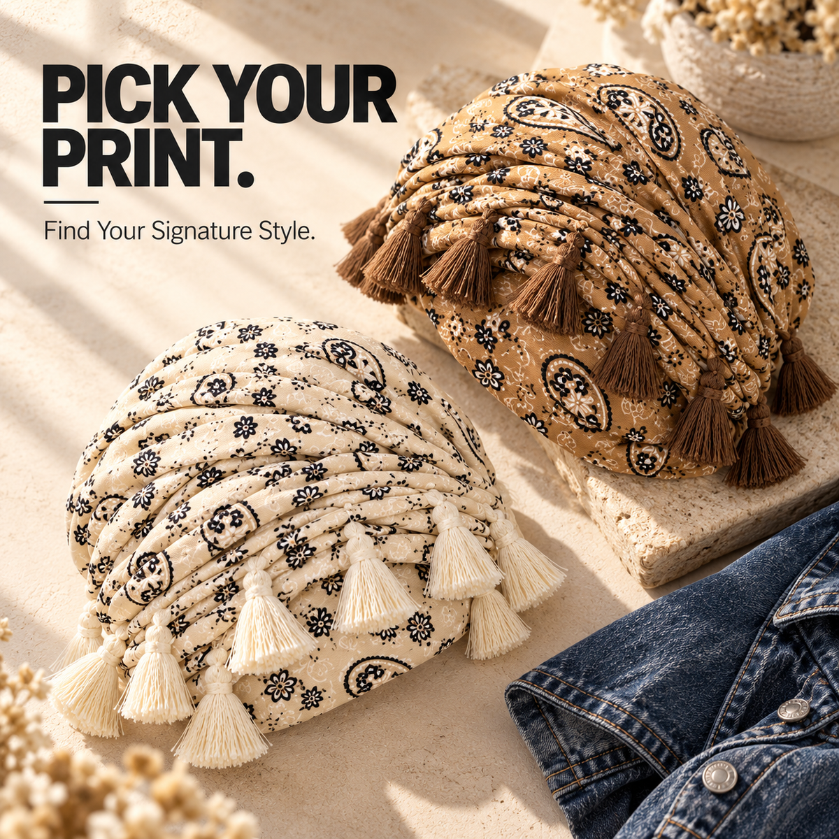 Printed Tassel Turban Headwrap – Paisley, Leopard & Camo