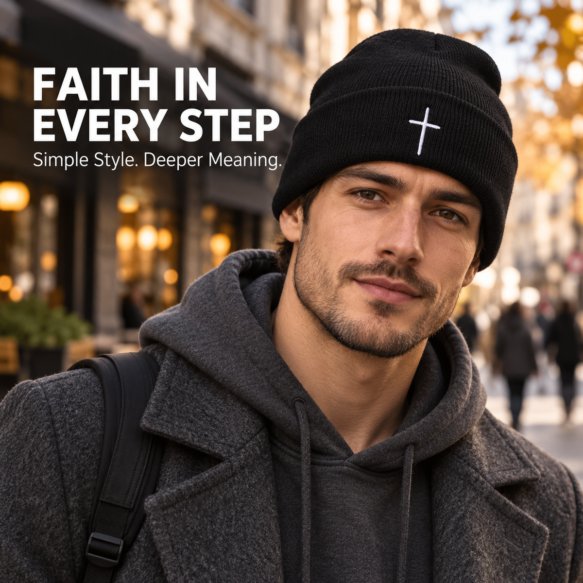 ✝️ Christian Cross Embroidered Beanie – Classic Cuffed Knit Hat