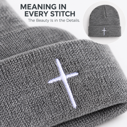 ✝️ Christian Cross Embroidered Beanie – Classic Cuffed Knit Hat