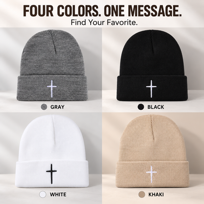 ✝️ Christian Cross Embroidered Beanie – Classic Cuffed Knit Hat