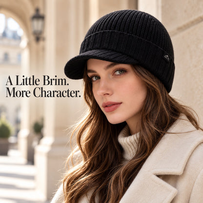 Women's Ribbed Knit Brim Beanie | Winter Visor Hat