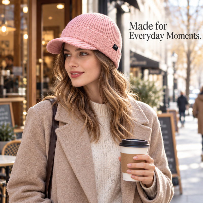Women's Ribbed Knit Brim Beanie | Winter Visor Hat
