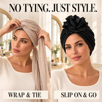 🌸 Women's 3D Flower Turban Hat | Pre-Tied Head Wrap