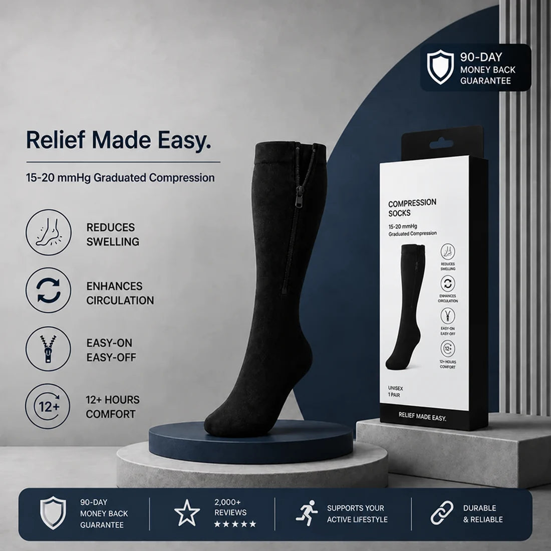Zip Up Knee High Compression Socks