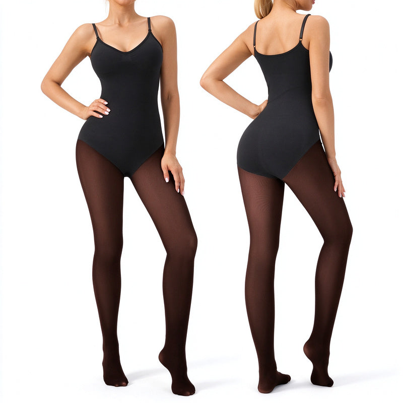 Sheer-Effect Fleece-Lined Tights –  Stay Warm & Tummy Control