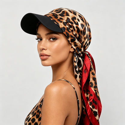 Women's Bohemian Leopard & Paisley Print Satin Headscarf Sun Hat